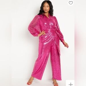 Pink Sequin size 22 Jumsuit belted with pockets